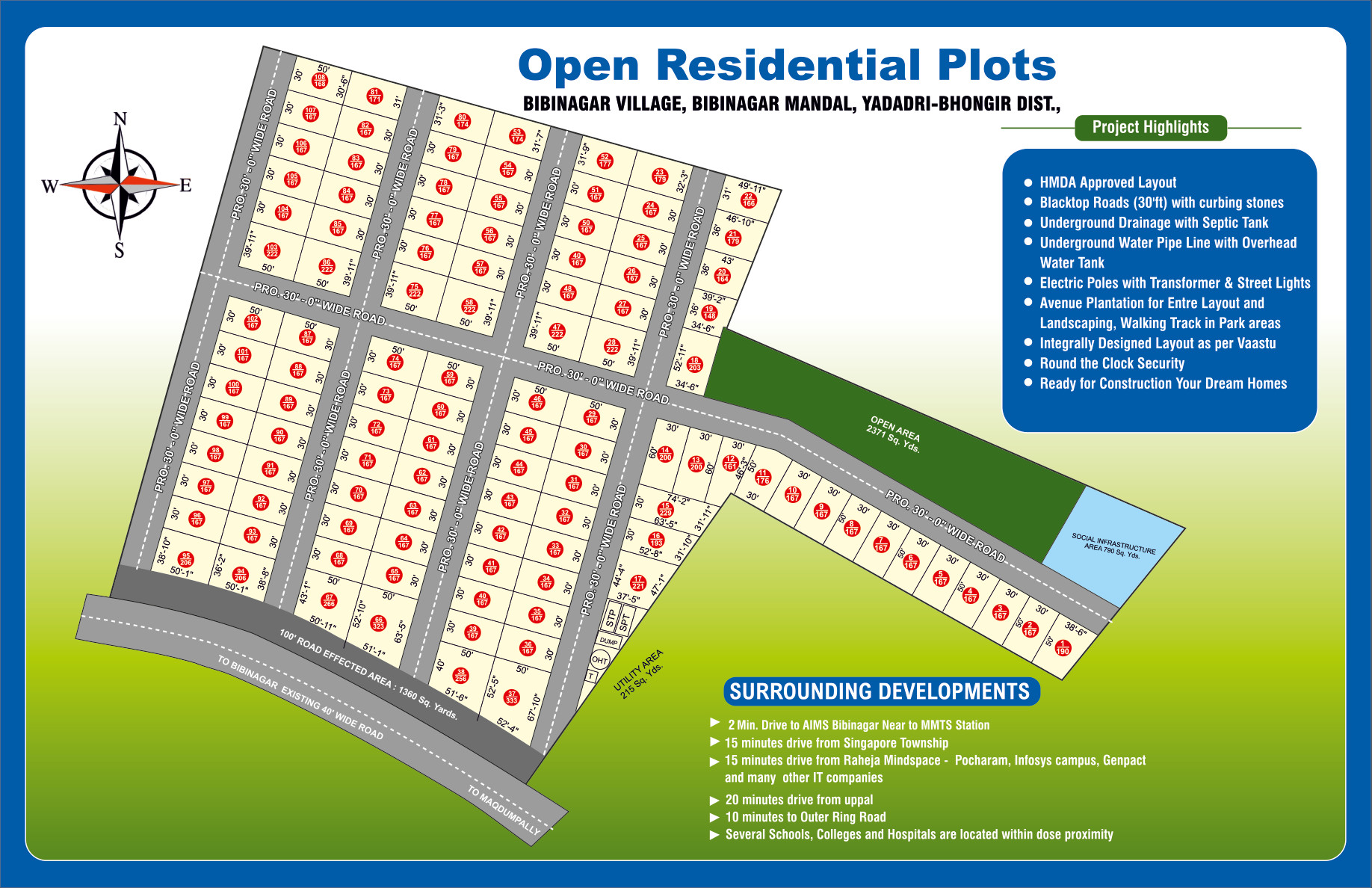 Sri Nilaya open residential plots layout map Bibinagar
