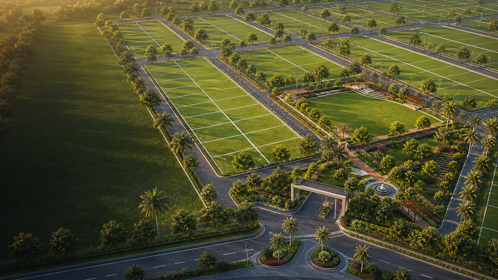Premium plotted layout with landscaped boulevard and event lawn