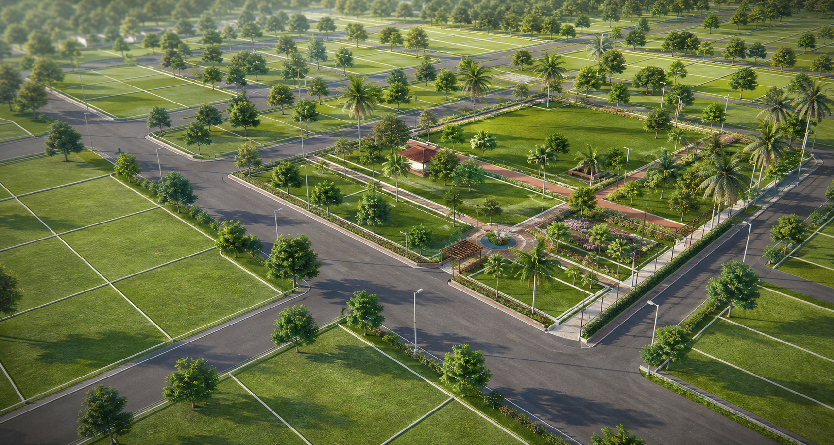 Aerial plotted residential community masterplan